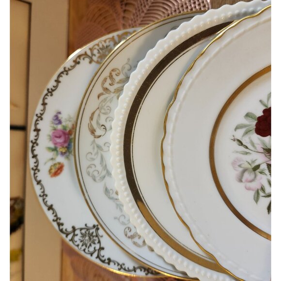 Vintage Other - 4- Mismatched Floral ~6.25" Fine China Dessert Cake Plates Gold Accents Porcelai